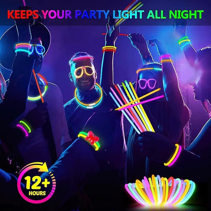 BUDI 467Pcs Glow Sticks Christmas Party Favors New Year Eve Party Supplies for Kids Adult Glow in the Dark 4th of July Accessories Neon Decors Glowsticks Bulk 8 Colors 8" with Connectors for Parties
