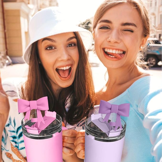 6Pcs Silicone Straw Toppers Covers for Stanley Cups 40/30oz 10mm(0.4in) Cream Dust-Proof Bow Straw Covers Toppers Orange Suitbale for Stanley Cup Accessories Reusable Straws Caps