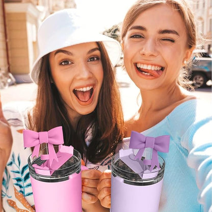 6Pcs Silicone Straw Toppers Covers for Stanley Cups 40/30oz 10mm(0.4in) Cream Dust-Proof Bow Straw Covers Toppers Orange Suitbale for Stanley Cup Accessories Reusable Straws Caps