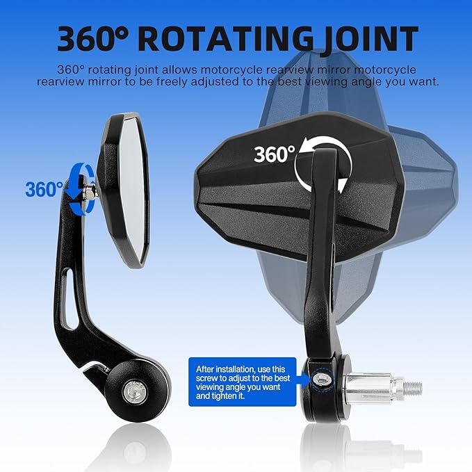 DREAMIZER Motorcycle Bar End Mirrors Black CNC Bar End Mirrors for Motorcycles Compatible with Honda Kawasaki Suzuki Scooter and More (White Glass Lens)