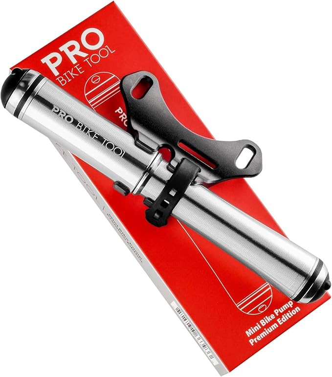 PRO Bike Tool Mini Bike Pump Premium Edition - Fits Presta and Schrader valves - High Pressure PSI - Bicycle Tyre Pump for Road and Mountain Bikes