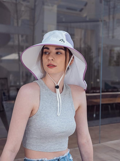UV Sun Protection Hat Women Foldable Neck Flap Wide Brim Fishing Hat with Ponytail Hole for Women