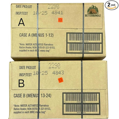 MRE, U.S. MRE Meals, Emergency Supplies, Emergency Food Supply, Survival Food, Freeze Dried Food w/Flameless Heater, Ready Meals (Variety Pack of 24) – (A & B Case Inspection 2025, 2026)