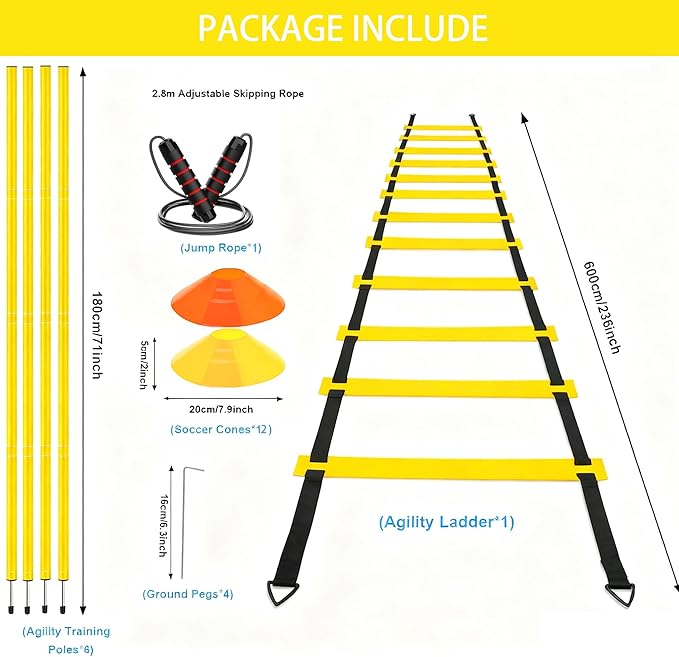 20FT Agility Soccer Ladder Cones for Training Equipment As Gifts for Boys