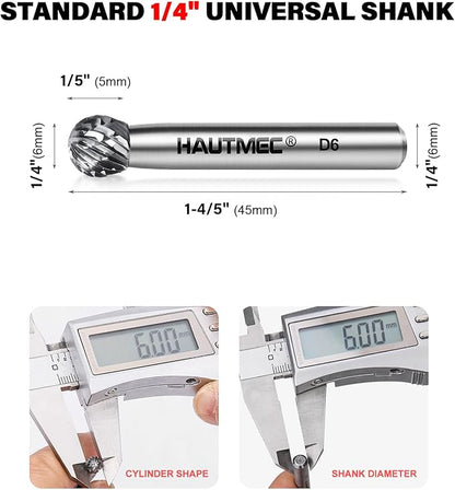 HAUTMEC Tungsten Carbide Rotary Burr Bit – 1/4" Shank, Double Cut Tungsten Rotary File for Die Grinder, Professional Grade, Suit for Metal Carving, Grinding, Engraving & Deburring - HT0449
