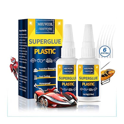 Super Glue for Plastic 100g, Heavy Duty Plastic Glue Model Kit for Legos and Miniature, Strongest Plastic Adhesive Bonder for PLA, 3D Print, Car, ABS, PVC, Acrylic, Craft, Best Plastic Glue