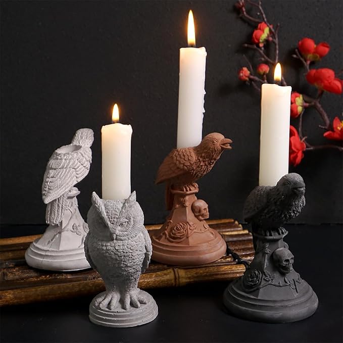 Gothic Candle Holder Silicone Molds, Crow Resin Molds for DIY Tealight Holders for Halloween Decor, Raven Dark Academia Home Accessories, Spooky Wall & Table Decorations