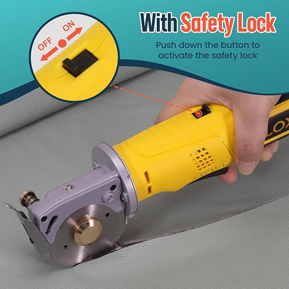 VLOXO Electric Rotary Fabric Cutter Cordless Electric Scissors, Multi-layer Fabric Cutter with Safety Lock and Replacement Blade Power Rotary Scissors for Cutting Leather, Carpet, Thick Fabric