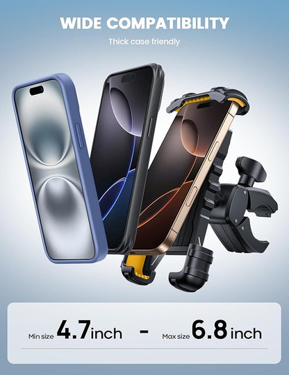 Lamicall Bike Phone Holder Mount - Motorcycle Handlebar Phone Mount Clamp, One Hand Operation ATV Scooter Phone Clip for iPhone 15/14 Pro Max/X/XS, Galaxy S10 and 4.7"- 6.8" Cellphone - Yellow
