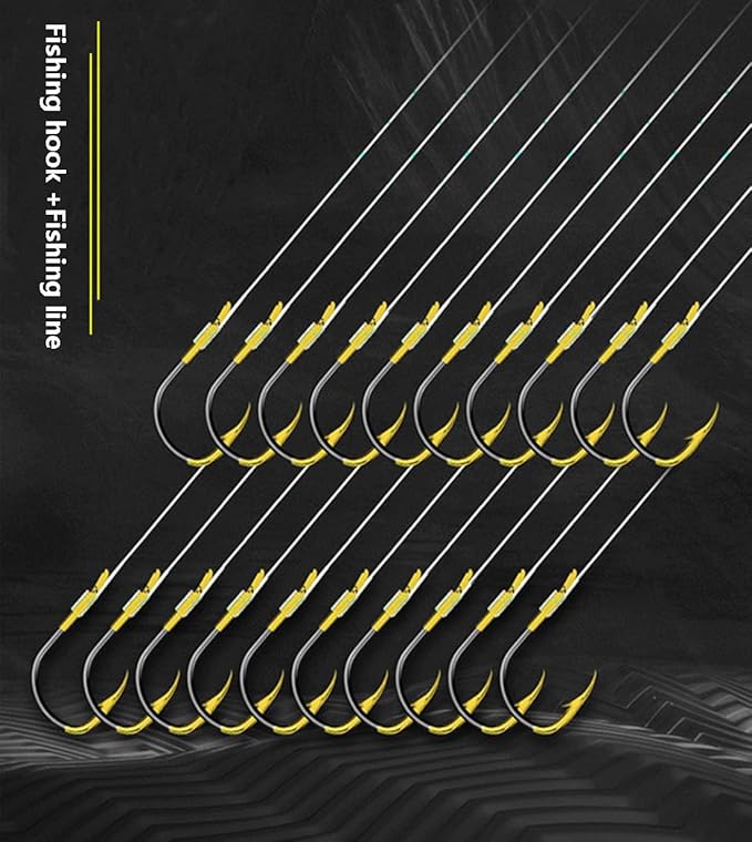 Dyxssm Small Fishing Hooks with Line, Pre Tied Tiny Fishing Hook on Nylon Line (Pack of 20)