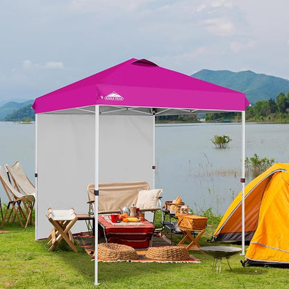 EAGLE PEAK Pop Up Canopy Tent with 1 Sidewall, Easy Setup Event Tent, Outdoor Sun Shade, Wheeled Carry Bag, Stakes and Guy Ropes, Instant Canopy 6.6x6.6, Pink