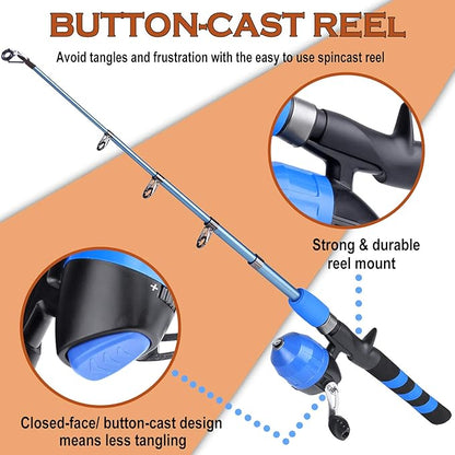 PLUSINNO Kids Fishing Pole, Portable Telescopic Fishing Rod and Reel Combo Kit - with Spincast Fishing Reel Tackle Box for Boys, Girls, Youth
