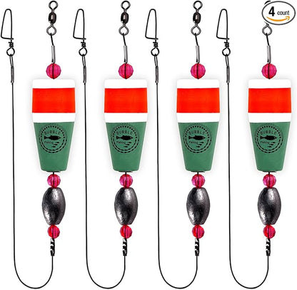 Fishing Floats Rigs Popping Corks for Saltwater Rattle Weighted Bobbers Fishing Tackle (4pcs, 2/3/4/5 in, Green/Yellow/Orange)