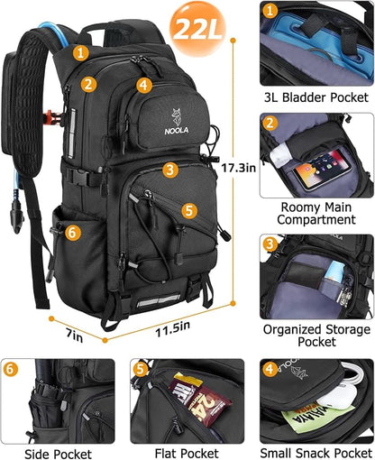 NOOLA Hydration Backpack with 3L Water Bladder, 22L Water Backpack for Hiking Cycling Running Biking, Lightweight Hiking Pack (Black)