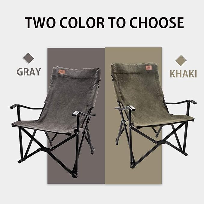 CAMPINGMOON Foldable Cotton Canvas Campfire Bonfire Open Fire Pits Camping Chair Low Style Chair Gray F-1003C-H