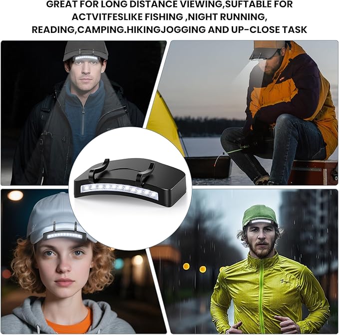 12 Pcs Hat Clip Light, 11 LED Cap Lights Clip on Hat, IPX5 Waterproof Hands-Free Flashlight for Running, Working, Biking, Camping(AAA Batteries not Included)