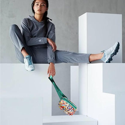 Yewande&co Neoprene Fanny Pack Belt Bag – Lightweight Waterproof Waist Bag with Adjustable Strap, 3 Zippered Pockets, Crossbody Belt Bag for Travel, African Design Crossbody Bags (Jewel)