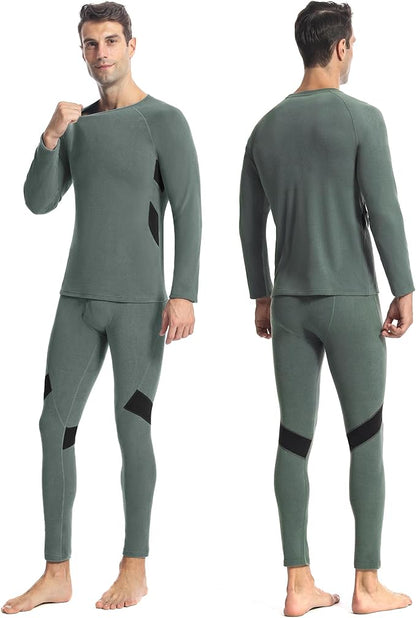 Runhit Mens Thermal Underwear Set：Fleece Lined Long Johns for Men Thermal Shirts and Pants Base Layer Cold Weather Thermals