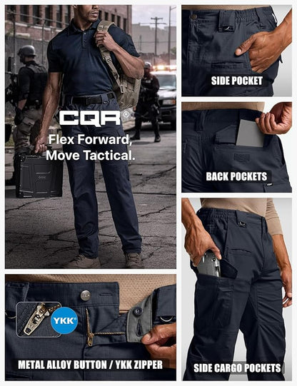 CQR Men's Flex Stretch Tactical Pants, Water Resistant Ripstop Cargo Pants, Lightweight EDC Outdoor Work Hiking Pants