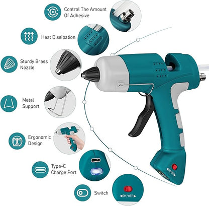 20W Cordless Hot Glue Gun with Type-C Charger,Fast Heating Mini Glue Gun and Sticks Set with 30 PCS Glue Sticks for DIY&Arts&Crafts,Home Repair