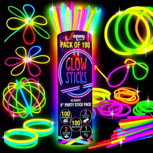 Ammy Glow-205 Pcs-Glow Sticks Bulk Party Pack -halloween party favors,Glow in The Dark Party Supplies - Eye Glasses, Glow Bracelets & Necklaces - Wedding Favors (Tube packed)
