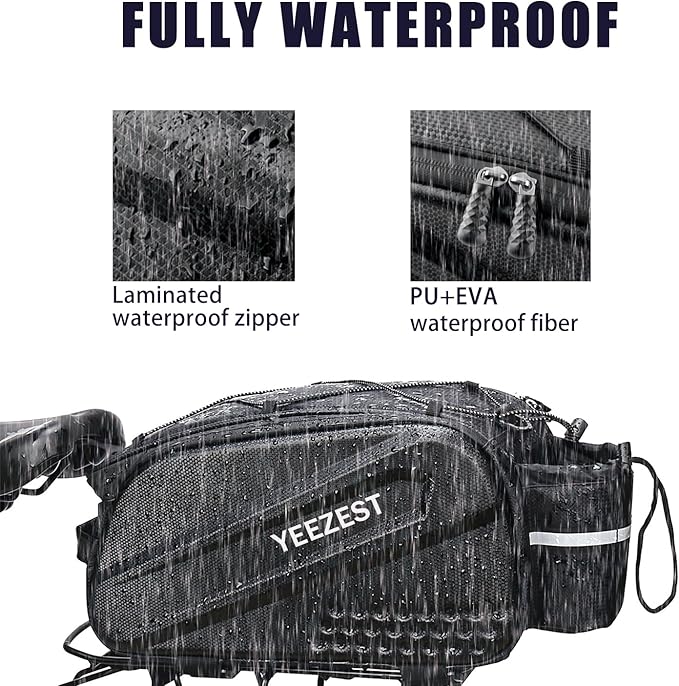 Bike Bag for Bicycle Rear Rack – 10L Hard Shell Waterproof Bike E-Bike Rack Bag with Shoulder Strap & Reflective Stripfor Cycling, Commuting, Outdoor Travel