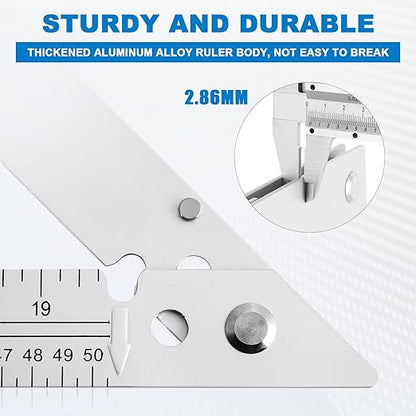 Meticuloso Folding Triangle Ruler 23.4inchs, Aluminum Framing Square Carpentry Squares Construction Framing Tool Collapsible Square Right Angle Ruler