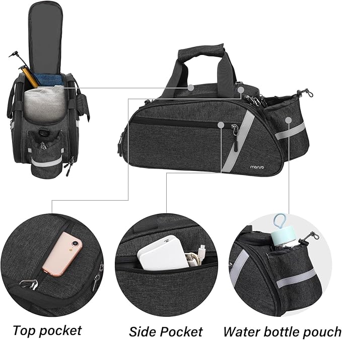 MOSISO Bike Rack Bag, Waterproof Bicycle Trunk Pannier Rear Seat Handbag Cycling Bike Carrier Reflective Backseat Cargo Storage Luggage Saddle Shoulder Bag with Water Bottle Holder&Handle