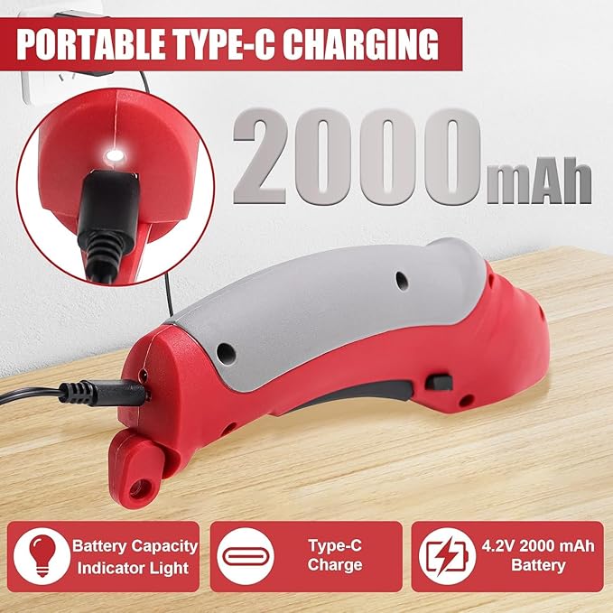 Cordless Electric Scissors, 4.2V Electric Cardboard Cutter, Power Rotary Box Cutter for DIY Crafts, Fabric, Leather Projects