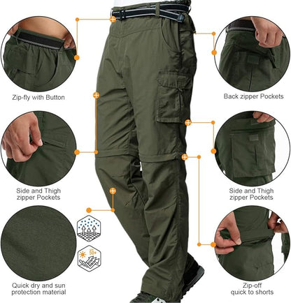 Mens Hiking Pants Convertible Quick Dry Zip Off Fishing Travel Safari Pants