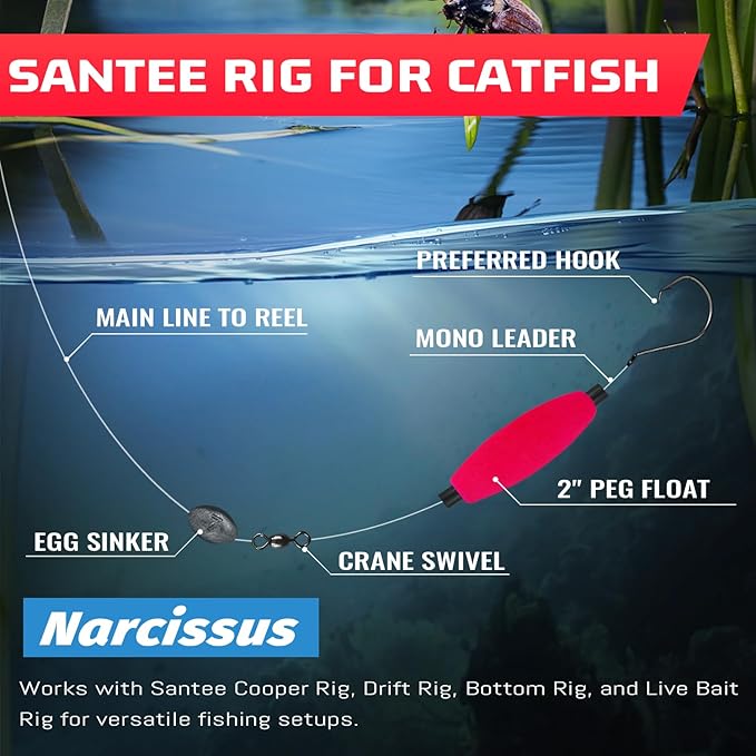 Narcissus Fishing Bobbers Floats for Catfish,Foam Fishing Peg FloatsFreshwater and Saltwater,Perfect for Santee Catfish Rig