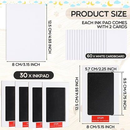 Jetec 30 Set Inkless Baby Footprint and Handprint Kit, Clean Touch Ink Pad for Baby Hand and Footprints, Dog Paw Print Kit with Ink Pads and Imprint Cards for Newborns Babies Pets Gifts (Black)