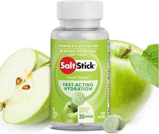 SaltStick Electrolyte FastChews - 60 Green Apple Chewable Tablets - Salt Tablets for Running and Hydration, Electrolyte Chews - 60 Count