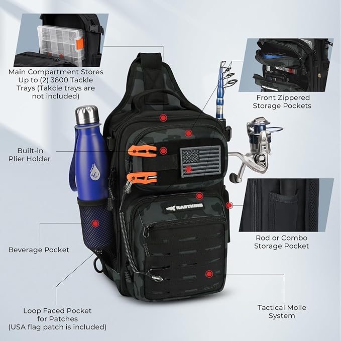 KastKing BlowBak Tactical Sling Tackle Bag-Lightweight Fishing Backpack Storge Fishing Gear and Equipment,Gift for Men