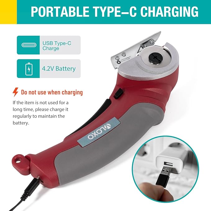 VLOXO Cardboard Cutter, Cordless Electric Scissors with Safety Lock, 4.2V Electric Box Cutter Multi-Cutting Tools, Rechargeable Powerful Scissors for Carpet Leather Felt with Storage Box