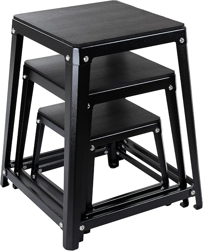 Metal Plyometric Jumping Box, Steel Fitness Exercise Jump Platforms Box for Conditioning Strength and Agility Training, 12 Inch Anti-Slip Workout Step Up Box for Home Gym