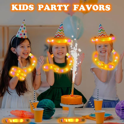 24 PCS Orange Glow Sticks Pop Tubes for kids,Light Up Glow Necklaces Bracelets Party Favors Gifts Accessories for Toddlers, Glow New Year Eve Birthday Camping Party Decorations for Boys Girls