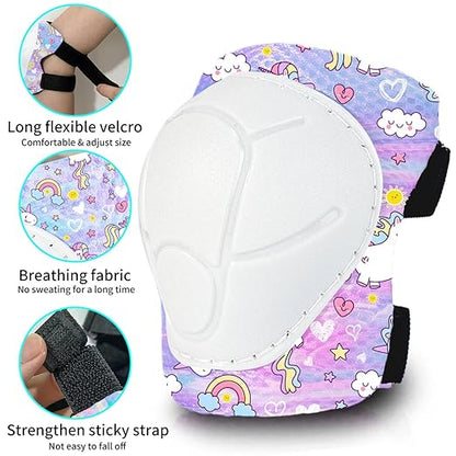 Gradient Color Kids Protective Gear Set Knee Pads for Kid 2-14 Years,W/ Adjustable Strap Kids/Youth Knee Pads Elbow Pads Wrist Guards Set for Inline Roller Skates,Cycling,BMX Bike,Skateboard,Scooter