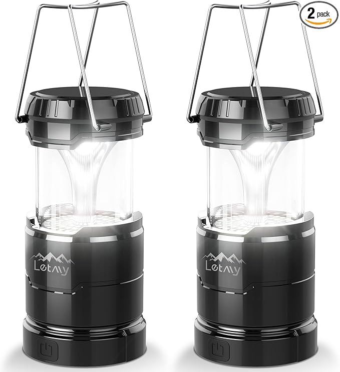 LETMY 2 Pack Camping Lanterns for Power Outages - Dimmable & 3 Color Modes, Battery Powered Lantern, Collapsible, Water Resistant Lantern Flashlight for Emergency, Hurricane, Storms, Outdoor Survival