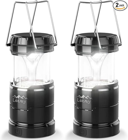 LETMY 2 Pack Camping Lanterns for Power Outages - Dimmable & 3 Color Modes, Battery Powered Lantern, Collapsible, Water Resistant Lantern Flashlight for Emergency, Hurricane, Storms, Outdoor Survival
