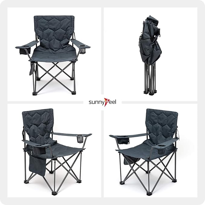 SUNNYFEEL Oversized Folding Camping Chair 2 Pack 500 LBS Heavy Duty Lawn Chairs with Portable Folding with Armrest, Cup Holder, Pocket ＆Bag for Outdoor Camping/Beach/Travel/Picnic/Fishing