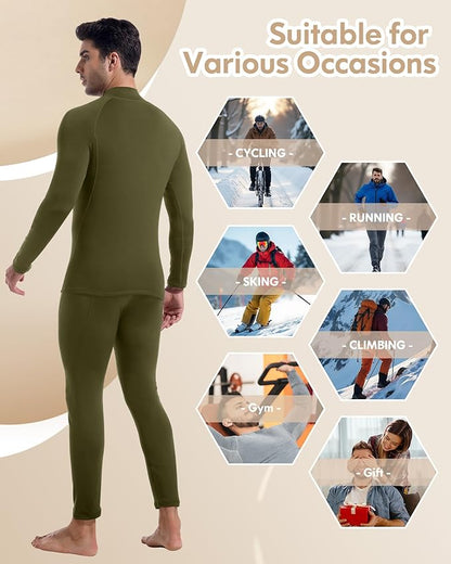CL convallaria Thermal Underwear for Men Long Johns Fleece Lined Hunting Gear Set Base Layer for Cold Weather XS-4XL