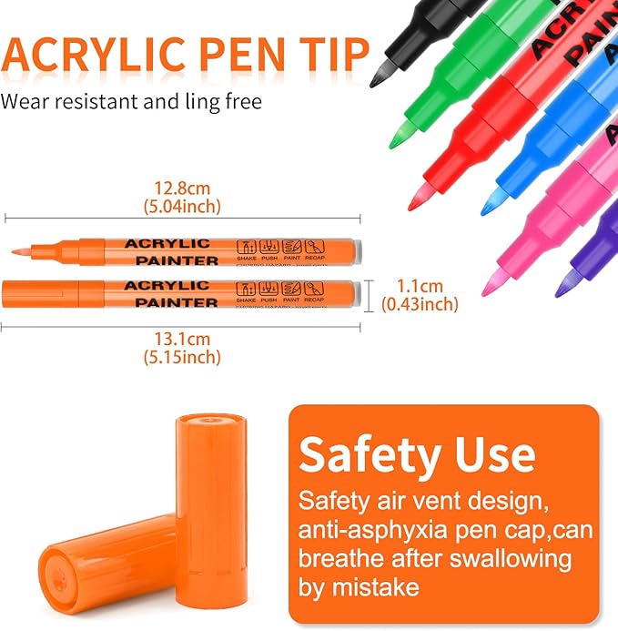 Acrylic Paint Pens Waterproof Markers 6 Orange Permanent Marker Pens Acrylic Pens for Rock Painting Glass Stone Ceramic Metal Fabric Pebble Painting pens Craft Supplies
