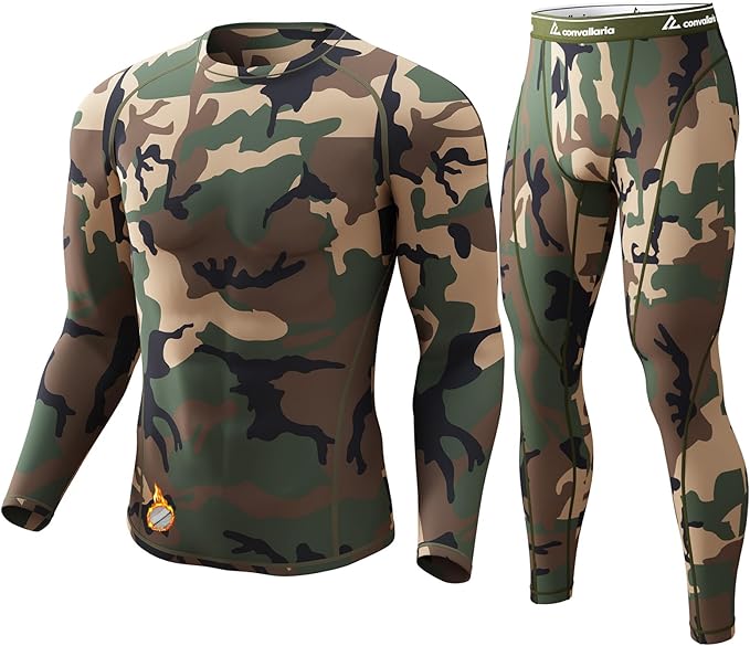 CL convallaria Thermal Underwear for Men Long Johns Fleece Lined Hunting Gear Set Base Layer for Cold Weather XS-4XL