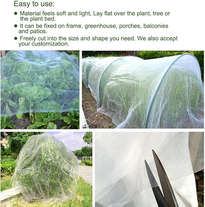 16Ft x 50Ft Mosquito Bug Insect Bird Fine Mesh Net Barrier Hunting Blind Garden Screen Netting for Protect Your Plant Fruits Flower