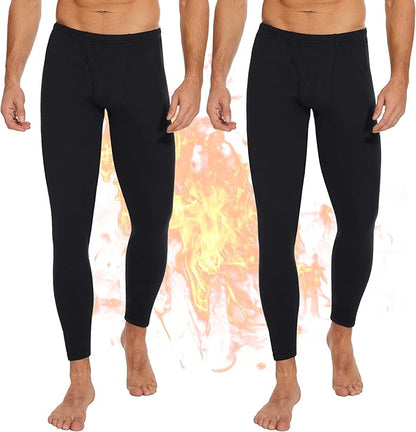 2 Pack Thermal Underwear for Men Pants Long Johns Bottoms Base Layer Cold Weather Fleece Lined Leggings