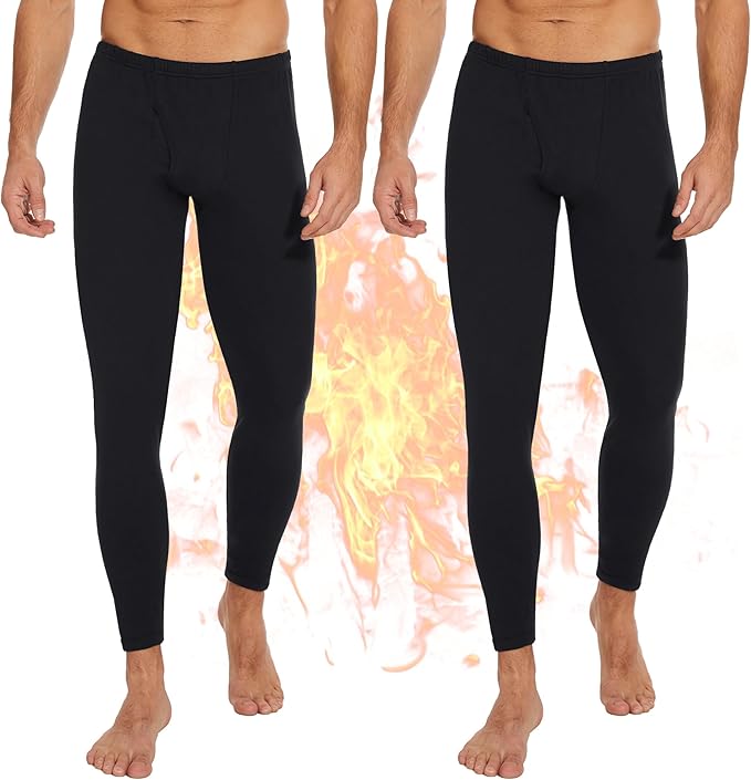 2 Pack Thermal Underwear for Men Pants Long Johns Bottoms Base Layer Cold Weather Fleece Lined Leggings
