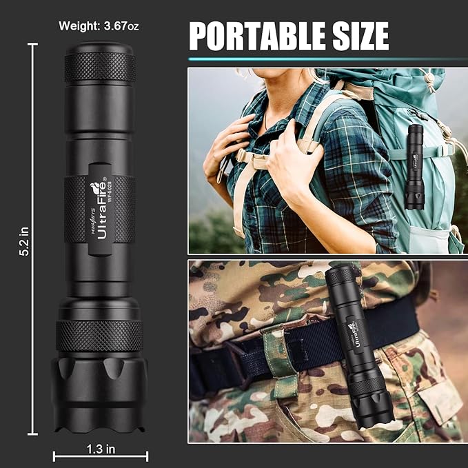 ULTRAFIRE Tactical Flashlight WF-502B 1000 Lumens - Single Mode Mini LED Flashlight,Bright Military-Grade Police Flashlight for Security, Camping and Emergency