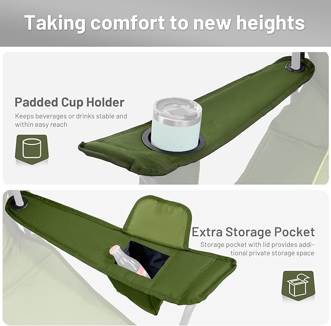 TIMBER RIDGE Oversized Folding Camping Chair for Adults, Support 550 LBS Heavy Duty with Cup Holder Side Pocket for Camp, Lawn, Picnic, Green, 2 Pack