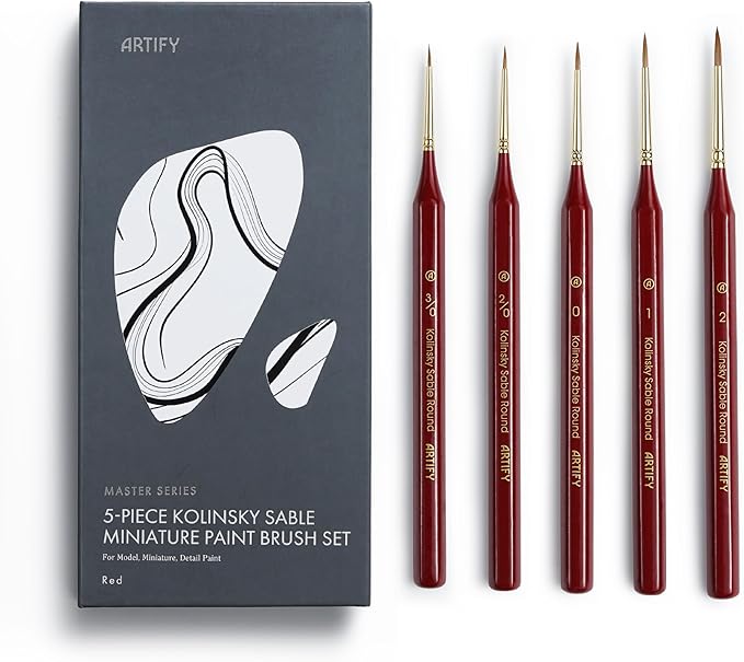 Artify Detail Paint Brushes, 100% Kolinsky Sable Micro Paint Brushes - Master Series, Ultra Fine Tips Paint Brush Set, High Precision for Models/Crafts, Detailing for Acrylic/Oil/Watercolor (Red)
